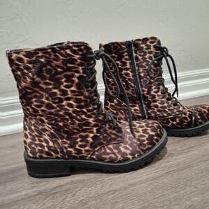 Steve Madden Girl Rex Velvet Animal Print Combat Boots 10M NWT Y2K